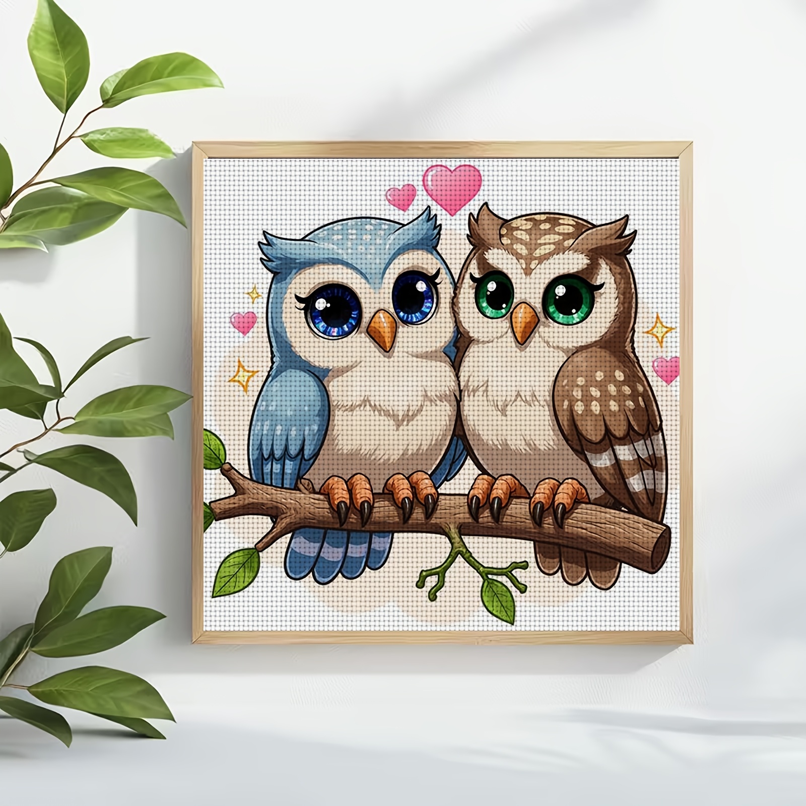 Cross Stitch Kit, Double Owls on Branch Pattern