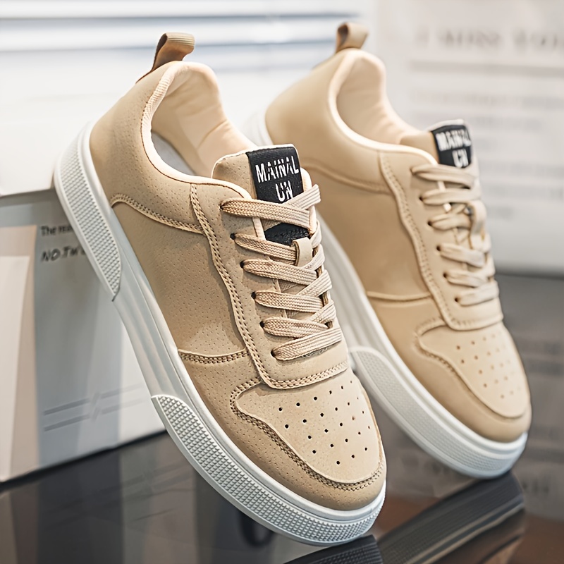 1 Pair MAINALUN Men's All-Season Casual Sports Sneakers, Solid Color Low Top Lace-Up Shoes with Faux Upper, Fabric Inner, PVC Sole, and Cloth Insole for Daily Wear and Training, Outdoor Travel, Movement Style, Leisure Style, Four Seasons, Spring/Summer, Autumn/Winter
