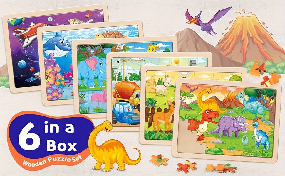 Wooden Puzzles For Kids Ages 4-6, 6 Packs 60pcs Jigsaw Puzzles Preschool Educational Toys Gifts For Children Ages 4-8, Kids Puzzles For 4+ Year Olds Boys Girls, Wood Puzzles Ages 3 4 5 6 7 8