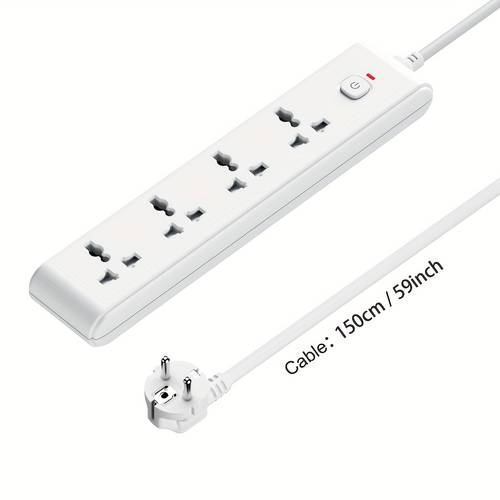 1 pack eu socket power strip 3 4 5 ac outlets charging ports 150cm 59inch extension cable cord 3250w max charging station indicator light white wall mount oueletfor home office dorm room essentials