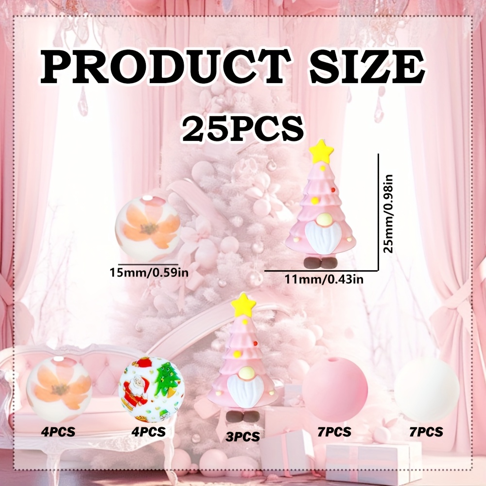 TEMU Lot de 25 perles de Noël 3D en - Création de bijoux, , bracelets et porte-clés DIY avec des gnomes de Noël, des bonshommes de neige et plus -
