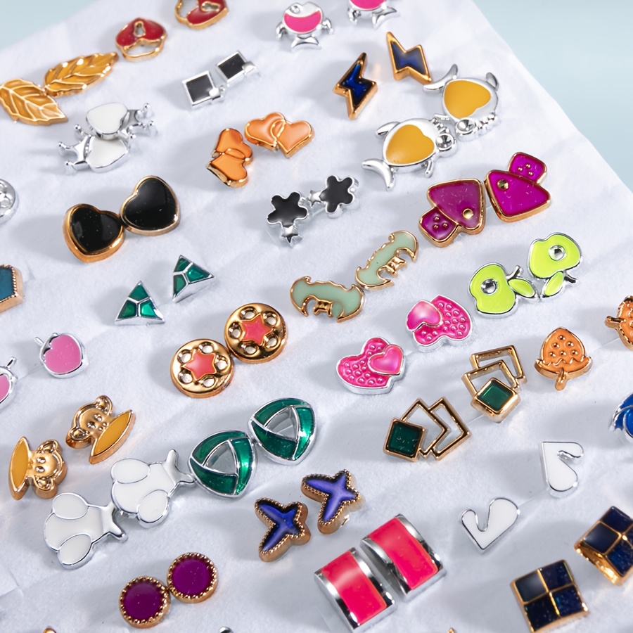 TEMU 100 Pairs Of Random Style European And Color Alloy Creative -one Mixed Plastic Allergy Needle Earrings Set