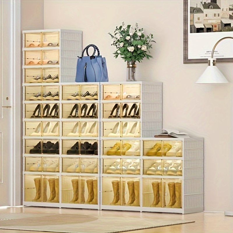 

3/9- Rack Organizer For Closet 36pairs Plastic Clear Boxes