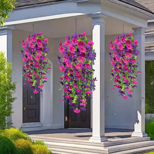 2 hanging flowers mixed textile and eucalyptus leaves uv resistant real artificial plants suitable for outdoor home office and garden decoration suitable for thanksgiving christmas halloween valentines day and mothers day
