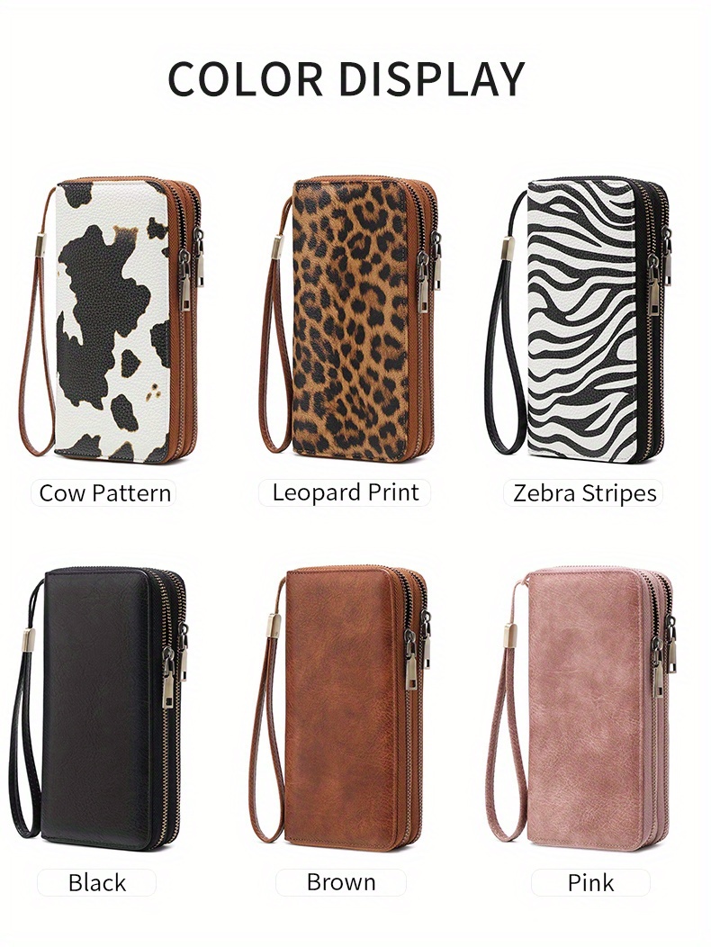 Women'S Retro Leopard Print Large Capacity Wallet with RFID Blocking, Golden-Tone Hardware & Zipper Closure - Multi-Compartment Design with Card Slots