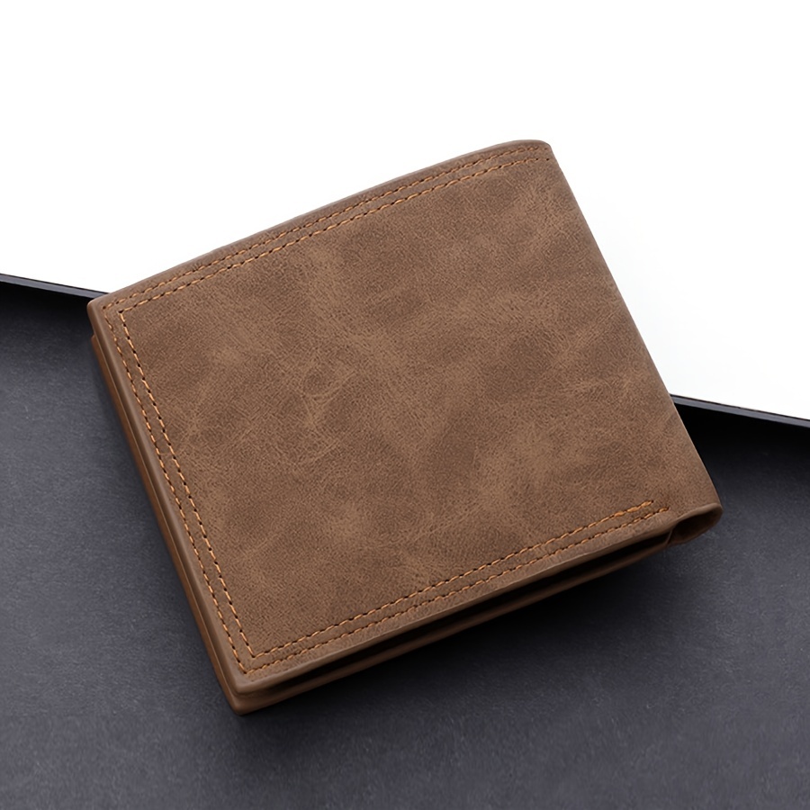 

Men's Pu Leather Short Wallet With Interlayer Coin Purse Multiple Card Slots Purse Large Capacity Card Cash Holder, Great Gift For Men