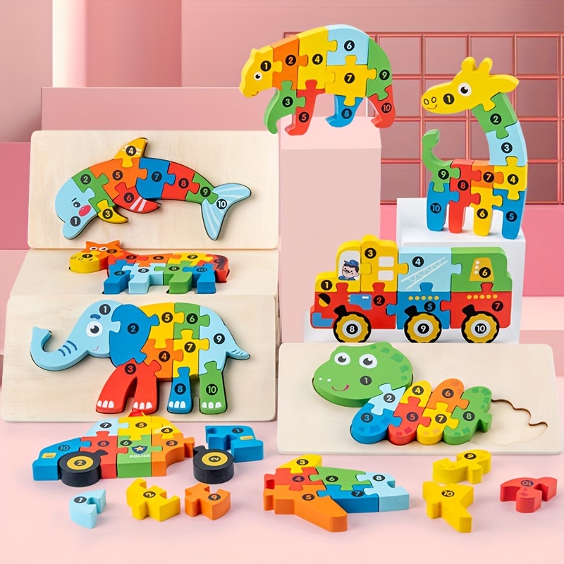 

Wooden Set For Kids - 3d Jigsaw Educational Toys, Cognitive Number Shaped Puzzles For Children 3-6 Years, Creative Interlocking Toddler Playset