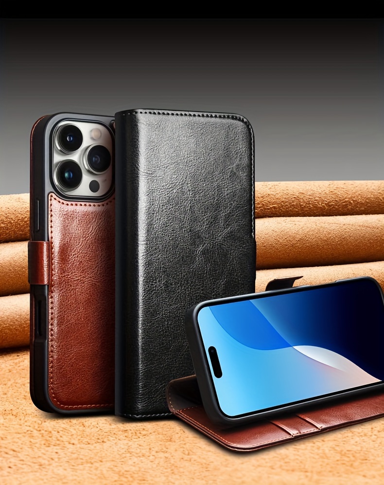 Phone Case - The QIALINO Leather Flip Case Is Designed for The Iphone 16 Plus Pro Max, Featuring a Stylish Design And a Classic Business Look, Complete with Magnetic Closure And Card Slots - Made from High-Quality Leather