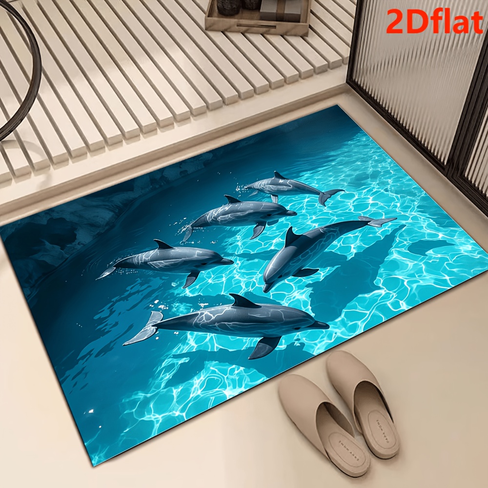 TEMU Tapis de bain antidérapant sur le thème de des et de l'océan, motif et eau turquoise, tissu en flanelle durable, absorbant et lavable, en