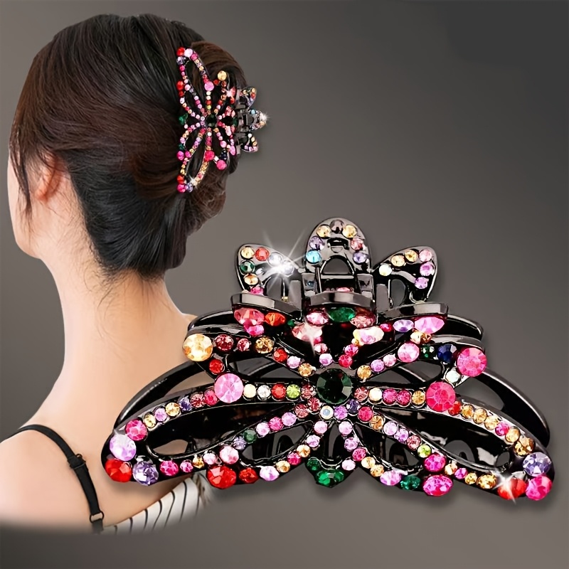 TEMU 1pc Vintage Sparkling Rhinestone Decorative Hair Claw Clip Hair Bun Maker Elegant Hair Barrette For Women And Daily Use Gripper