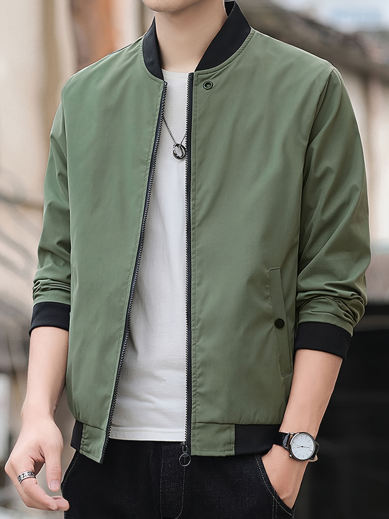 Lightweight Men'S Casual Jacket for Spring And Autumn, Stylish Solid Color Baseball Jacket, Suitable for Outdoor Sports And Leisure
