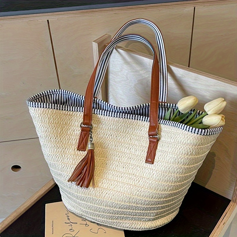 Lined straw tote bag online