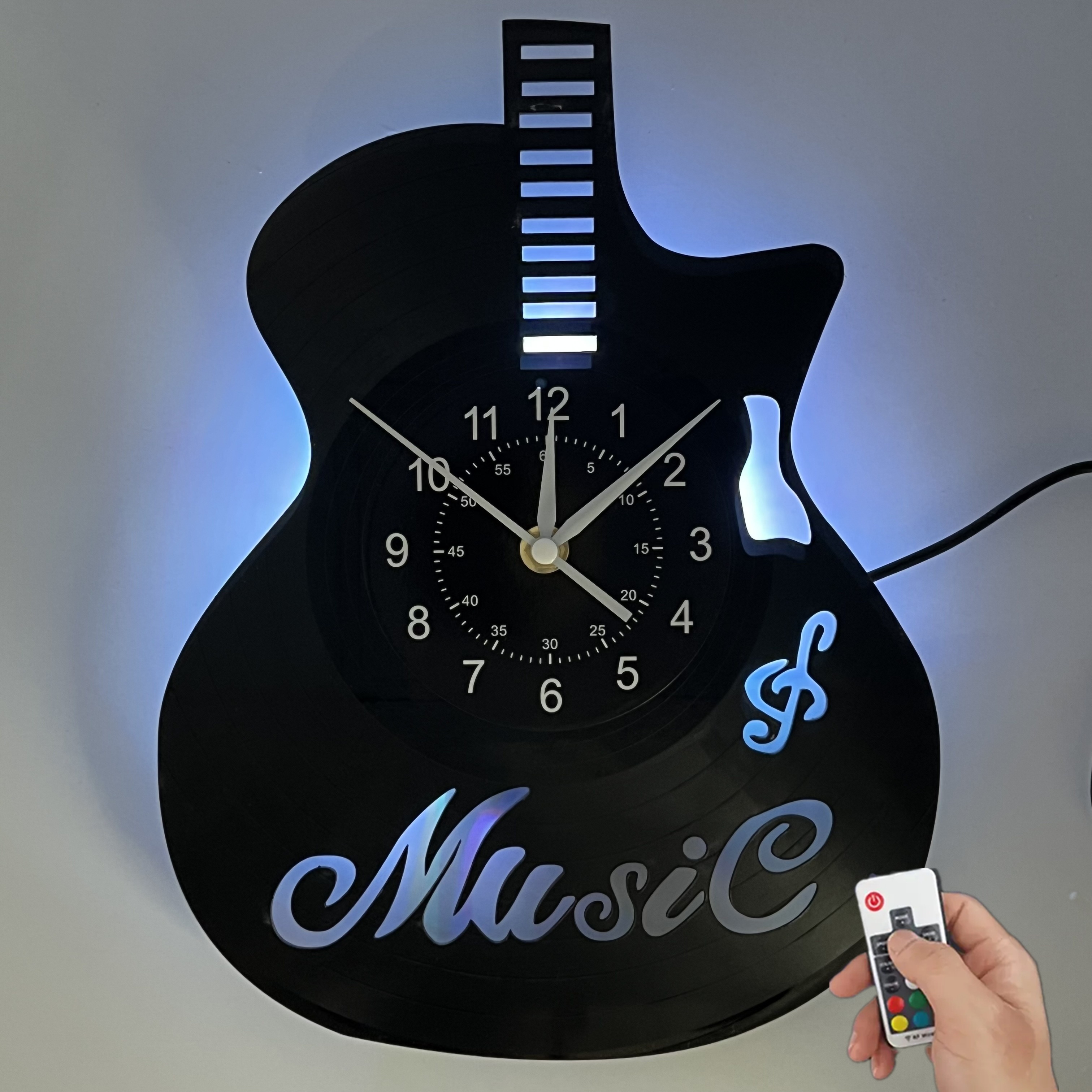 

Guitar Led Vinyl Wall Clock 3d Hanging Led Night Lamp Changing Clock For , Men, Women, Music Teacher -