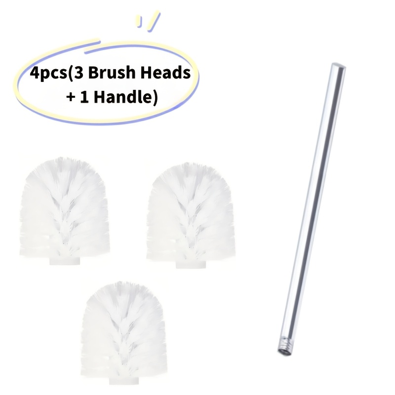 TEMU Set di ricambio per scovolino da WC da 4 pezzi (3 testine + 1 ), in acciaio inossidabile testine di ricambio con setole resistenti, smontabile e