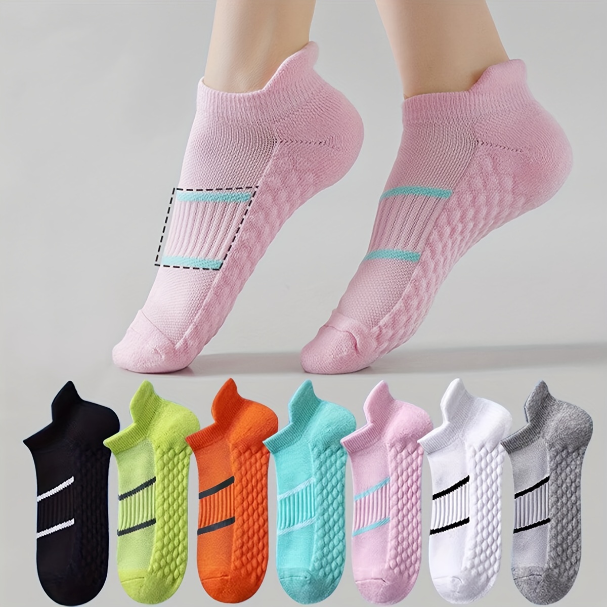 

7 Pairs Stripe Pattern Textured Socks, Comfy & Sporty Short Socks, Women's Stockings & Hosiery