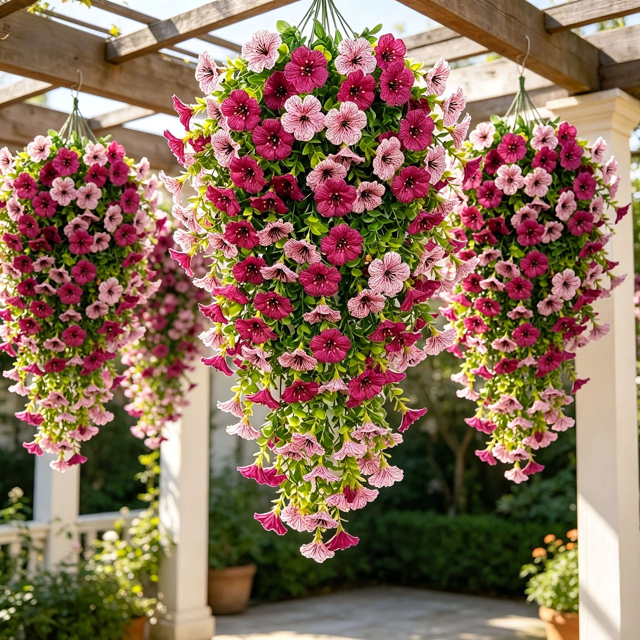 6 pack large spring and summer simulated hanging flowers uv resistant realistic bouquets and decorative vines for indoor outdoor balcony courtyard porch and wall decorations holiday wedding home seasonal artificial flower gifts