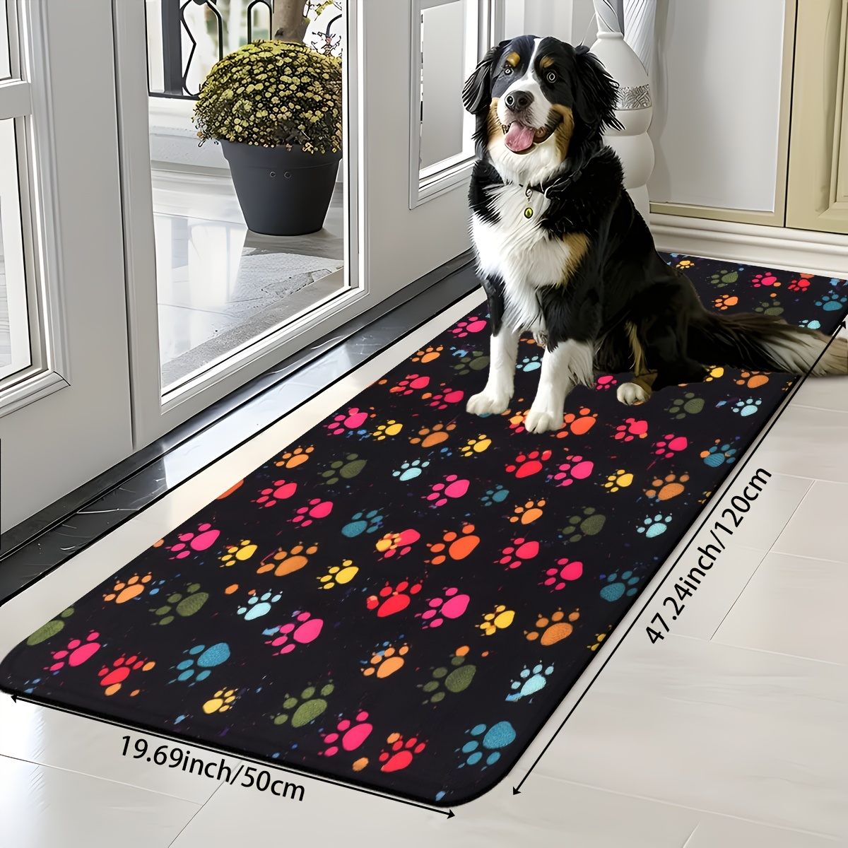 TEMU 1pc Creative Colorful Dog Paw Print Pattern Printed Sponge Mat Non-slip Cat Litter Box Mat Soft Absorbent Machine Washable Pet Placemat Pet Bowl