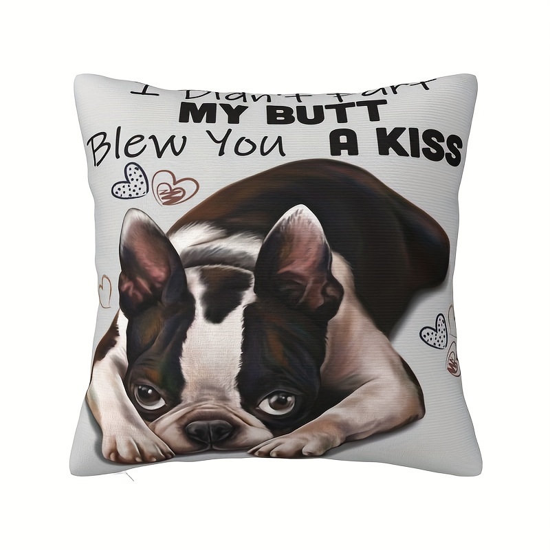 

Boston Terrier Puppy Plush Throw Pillow Cover 18x18 - Soft, Single-sided Print For Sofa & Home Decor, Zip Closure, Hand Wash Only