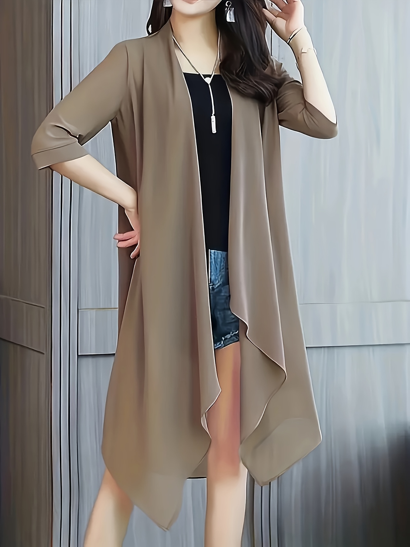 Women's Lightweight Summer Cardigan Elegant Long Sleeve Semi-Sheer Beach  Cover-Up, Round Neck Solid Color Versatile Wrap for Casual Formal Outfits