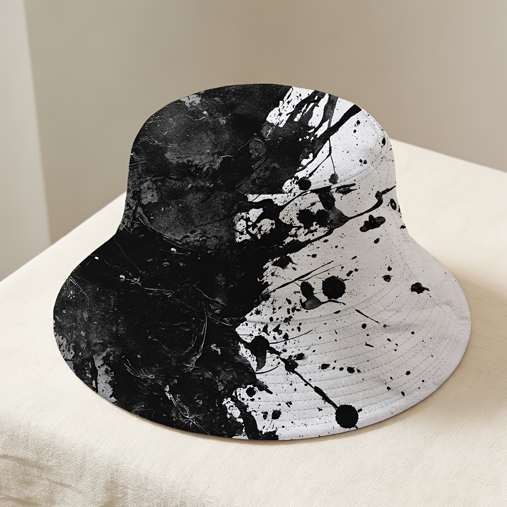 Image of 1 Unisex Spring/summer Printed Bucket Hat, Ink Splatter Graffiti Theme, Vintage Illustration, Outdoor, Casual, Sports, Unisex , Ideal Gift , Printed Outdoor Bucket Hat For Men And Women