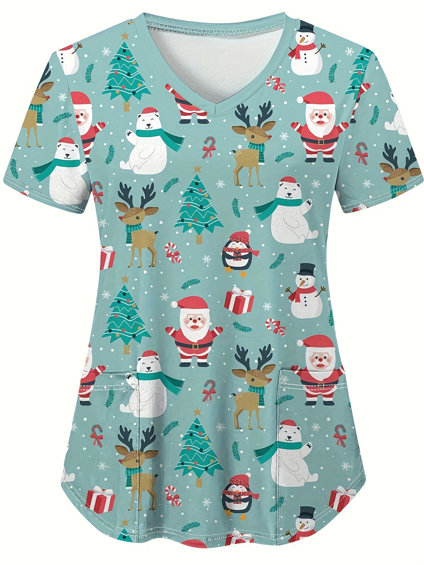 women's christmas nurse scrub top v neck frosted workwear Temu - Main Image