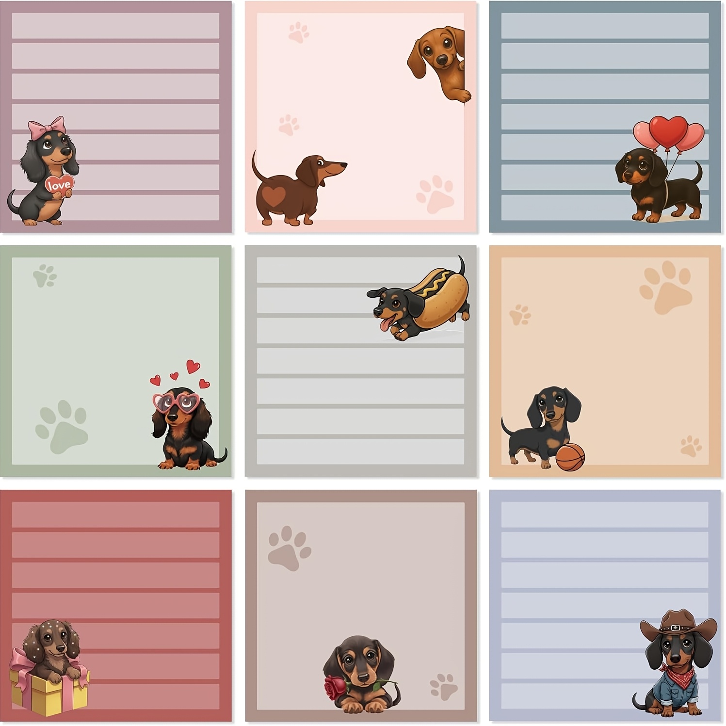 TEMU 9 Blocs de Notes Autocollantes Chien - Adorables Blocs Notes 3X3 Pouces pour des Chiens, Parfaits pour et les Fournitures Scolaires, Excellents