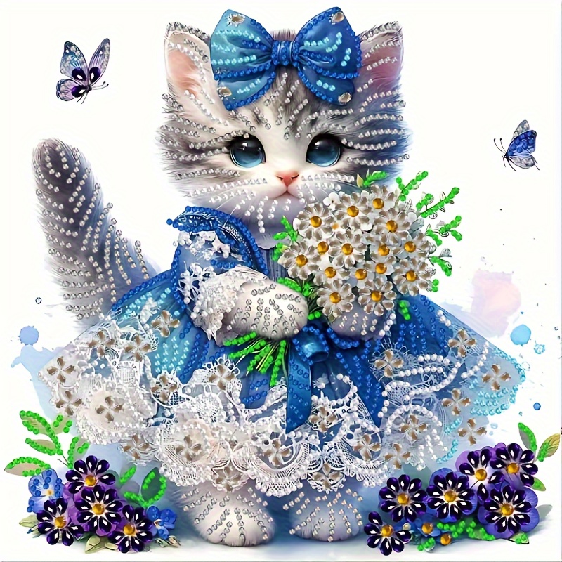 

5d Diamond Painting Kit - Animal Theme Cat Pattern With Irregular Shaped Diamonds, Diy Canvas Craft Kit For Family And Friends Gift, Size 30x30cm/11.8x11.8in