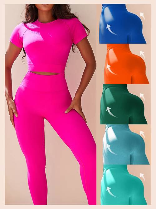 womens set solid top and yoga pants sports set high waisted design abdominal contraction and body shaping chest support and shaping abdominal lightening wrap suitable for cycling yoga pilates and other sports
