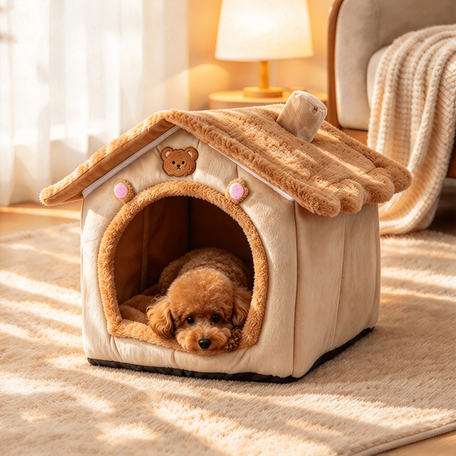 TEMU niche pour chien, lit pour chien, cabane pour chien, très grande taille 53 cm x 50 cm x 44 cm, avec coussin en peluche et confortable intégré,