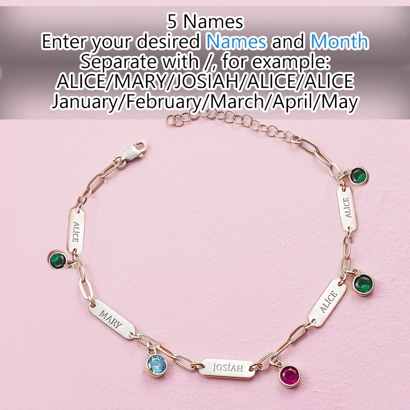 Custom Name & Birthstone Charm Bracelet — 18K Gold Plated Gift