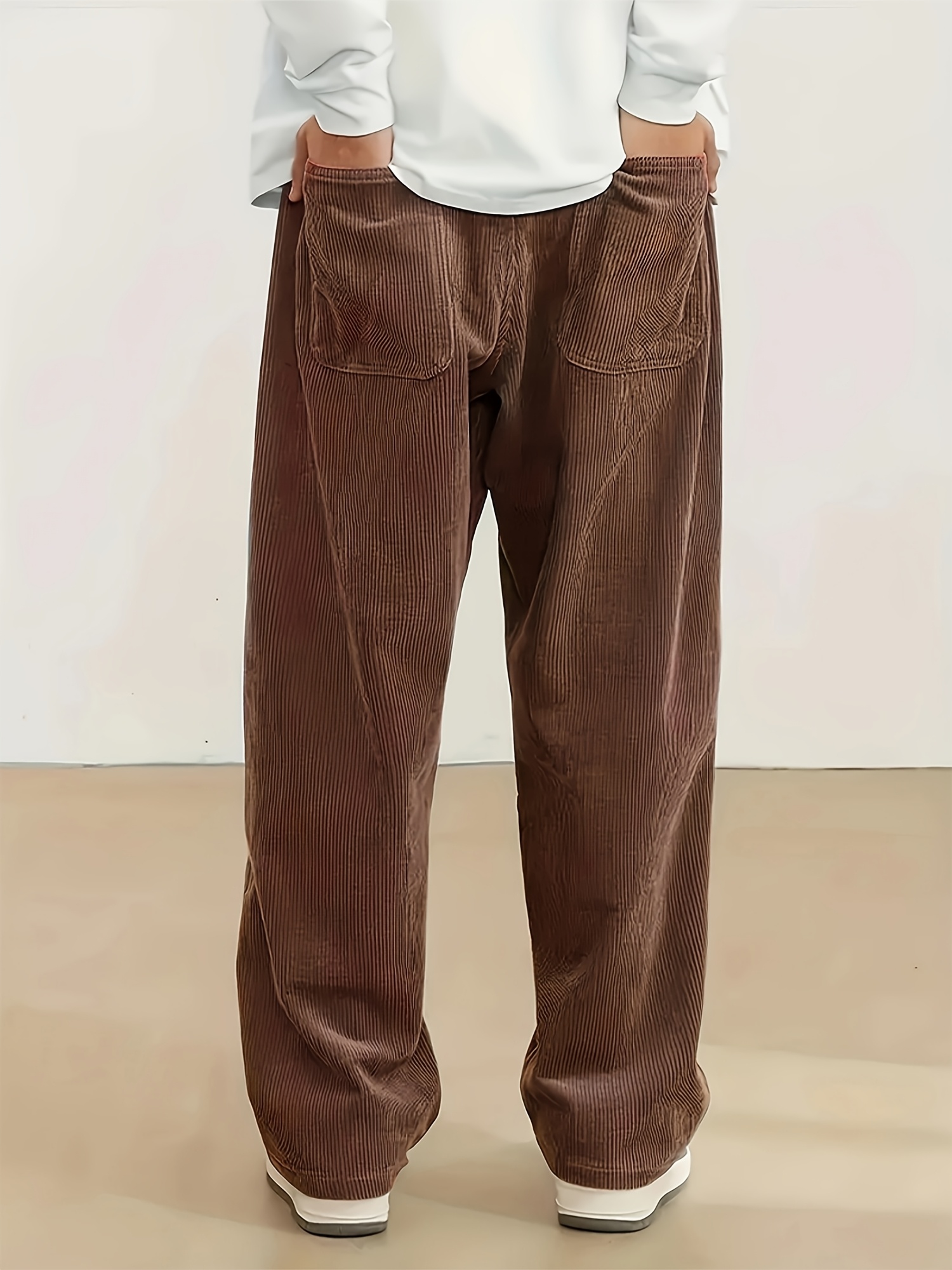 Men's Solid Color Casual Vintage Style Loose Corduroy Trousers