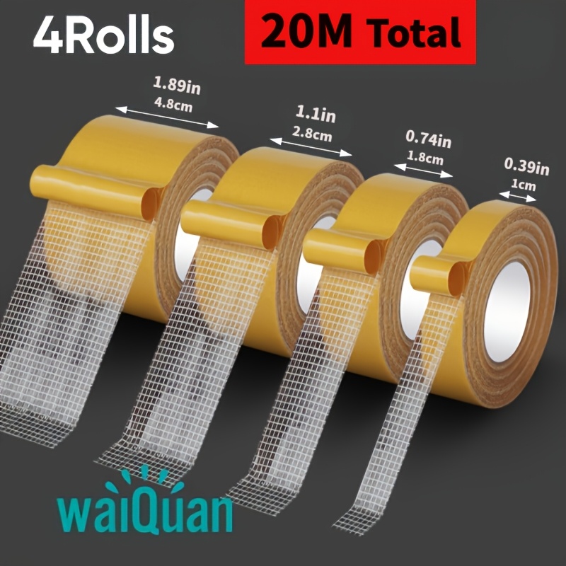 Image of 4-roll Pack Of High- Double-sided Cloth Mesh Tape, Suitable For Carpets, Mats, Wallpaper, Balloons, Etc., Everyday Office Fixing Product Double-sided Tape, 4 Sizes