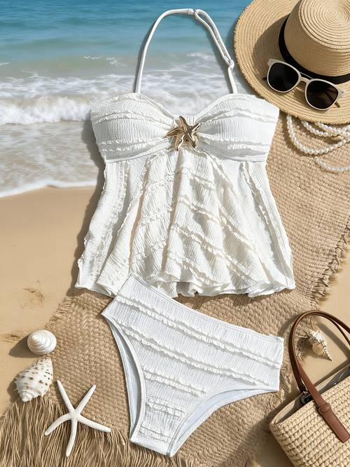 teen and tween girl fish star 2pcs tankini sets for 7 16 years old girls tummy control hem white beach wear swimming suits
