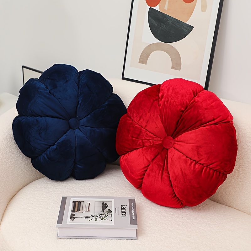 Coussin Citrouille Rond Décoratif 18 Cm – Housse Velours Doux – Décoration Halloween, Automne, Thanksgiving – Jaune
