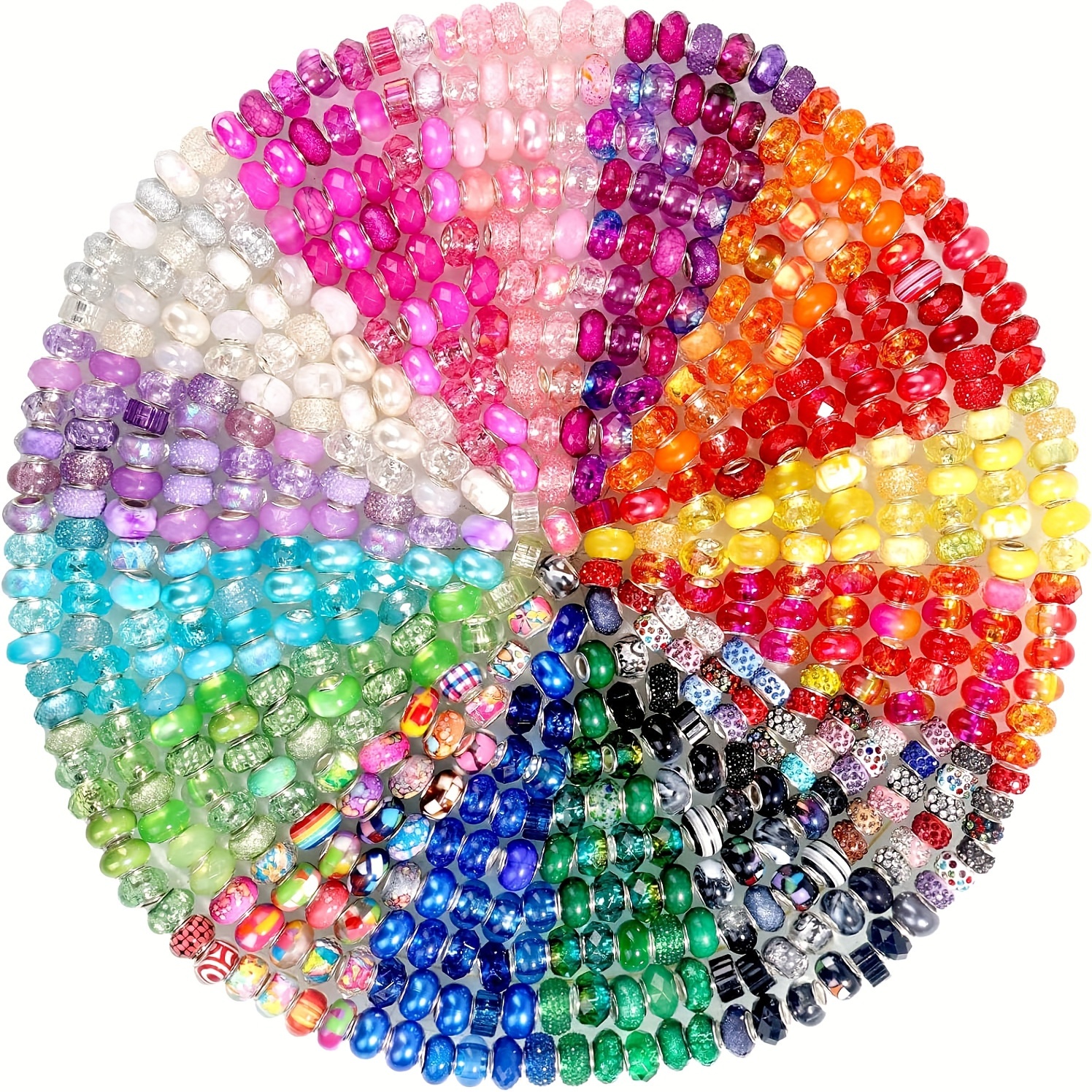

2023 Spring Collection - 50/100pcs Assorted European-style Large Hole Beads, Mixed Colors, Crystal Glass Spacer Beads For Diy Bracelets & Necklaces Jewelry Crafting