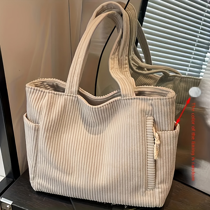 New Corduroy Fabric Large-capacity Women's Tote Bag Shoulder Bag, Suitable For Short Trips, Shopping, Travel Vacations, And Daily Commutingrandom Pattern Cutting