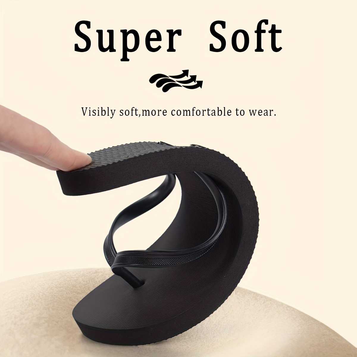 Women'S Summer Flip-Flops - Black Thick Sole Beach Sandals for Home, Travel & Vacation Wear