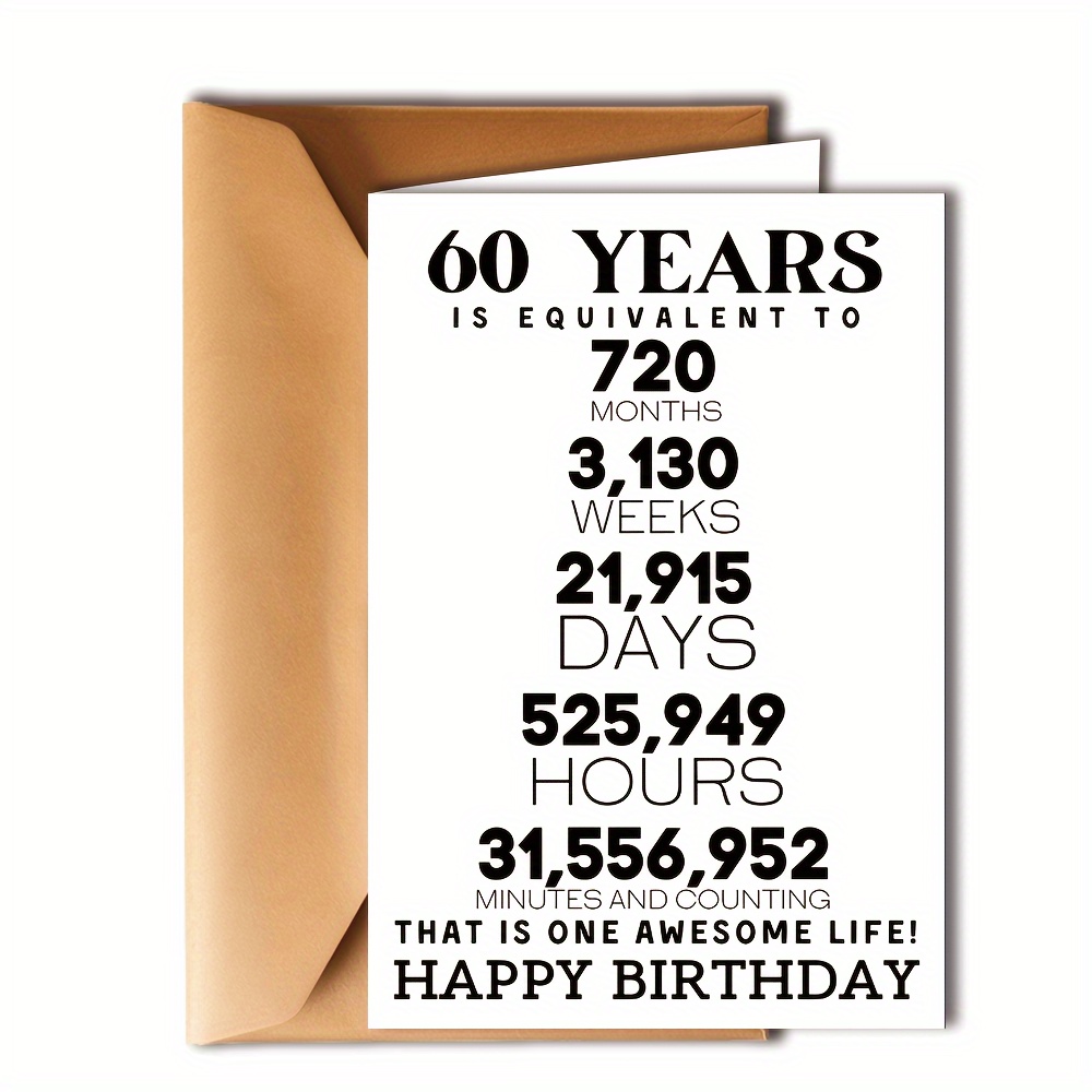 

60th Birthday Card - Super Cute 60th Birthday Gifts For Women/man, Happy 60th Birthday Decorations For Her, 60th Birthday For Him Or Her, Table Decor - Includes 60 Years Loved Card & Envelope