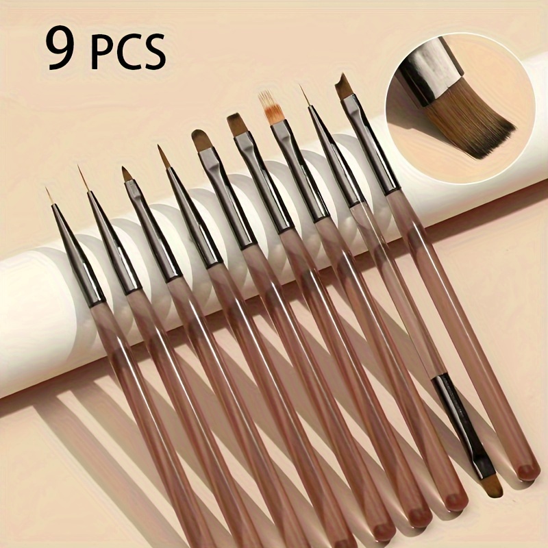 

9pcs Professional Nail Art Brushes Set - French Manicure Painting Pens In Shapes For Acrylic Art, Nail Design Accessories For Salon-quality, Plastic Handle