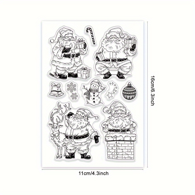 Image of 1pc Santa Claus Transparent Stamp, Diy Card Making Christmas Clear Stamp, Snowman Reindeer Bell Decorative Transparent Stamp For Scrapbooking, Photo Albums, Diary Decoration