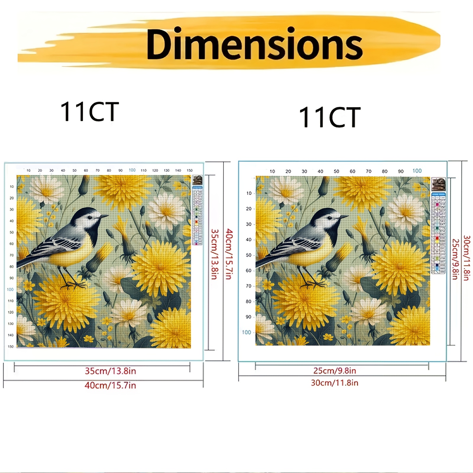 Complete DIY Cross Stitch Kit - 'Yellow Bird Perched on Yellow Flower'