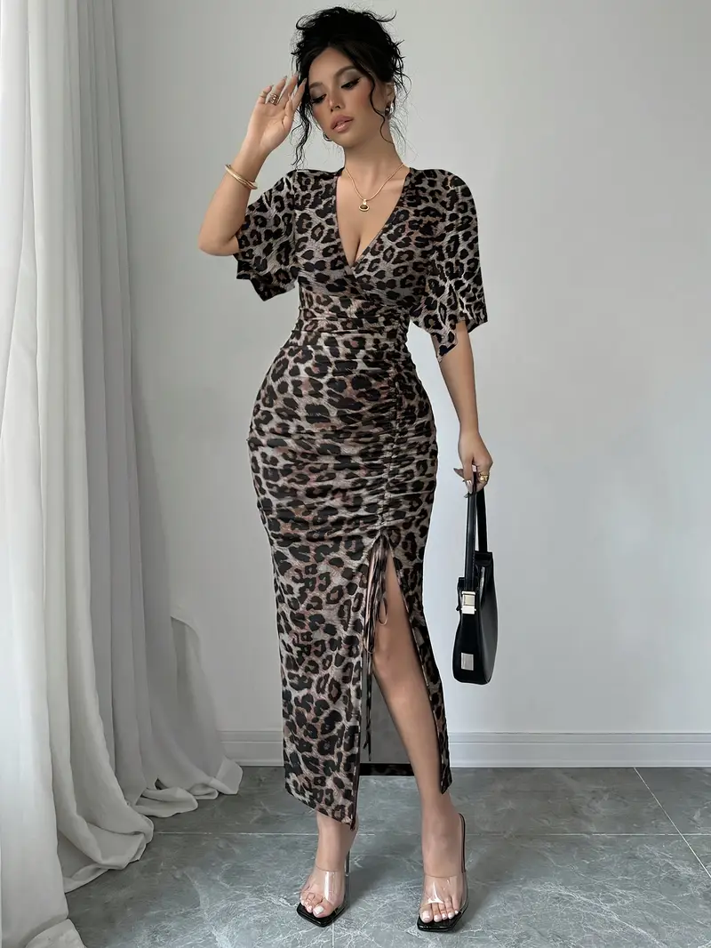 womens deep v neck leopard print dress bodycon party - Temu Cyprus womens deep v neck leopard print dress bodycon party - Temu Cyprus