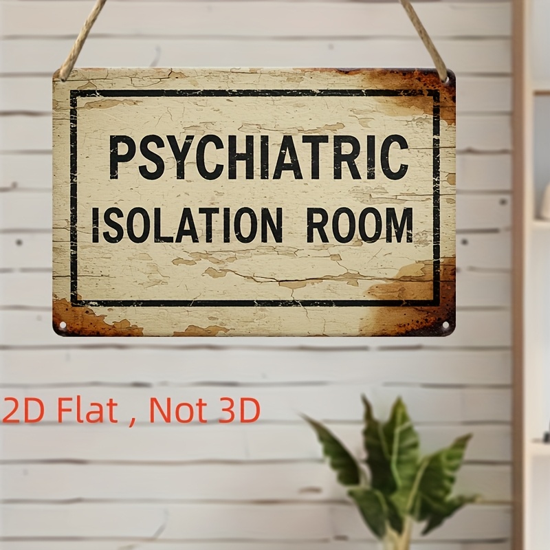 TEMU 2d Flat Wooden Sign Psychiatric Isolation Room Room Sign: Retro Distressed Frame Text Pattern - Fun Space Decoration, Suitable For Door And Wall