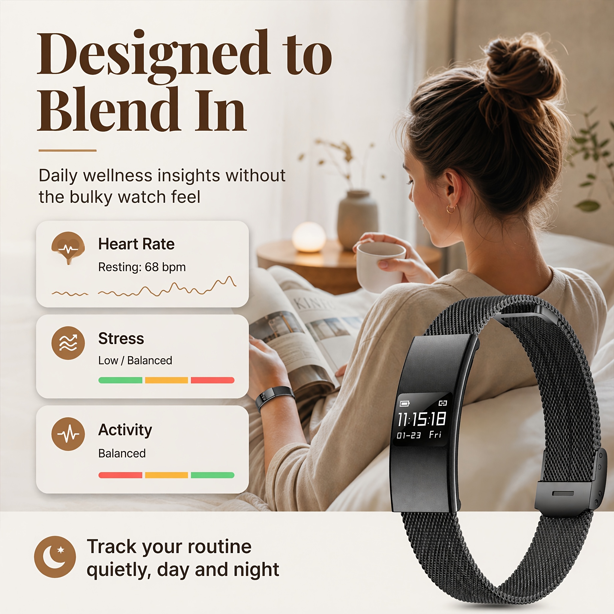 Upgraded Ultra-Thin Smart Bracelet for Fitness Tracking