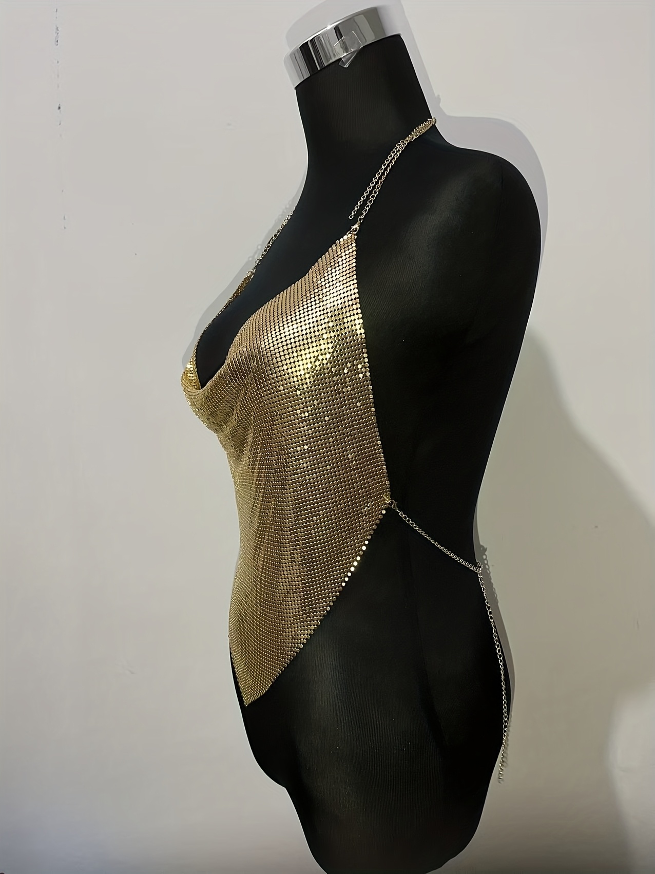 Women'S Sexy Metallic Sequined Backless Cami Top Nightclub Party Chain Halter Top Spicy Women'S Clothing