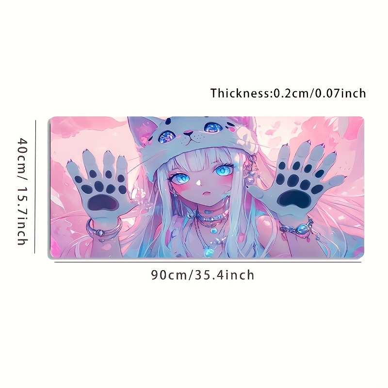 TEMU 1pc Large Size Mouse Pad, Pink And Blue Cat Ear Girl Cute Pattern, Rubber Bottom Large Size Desk Mat Office Desk Accessory, Computer Decoration