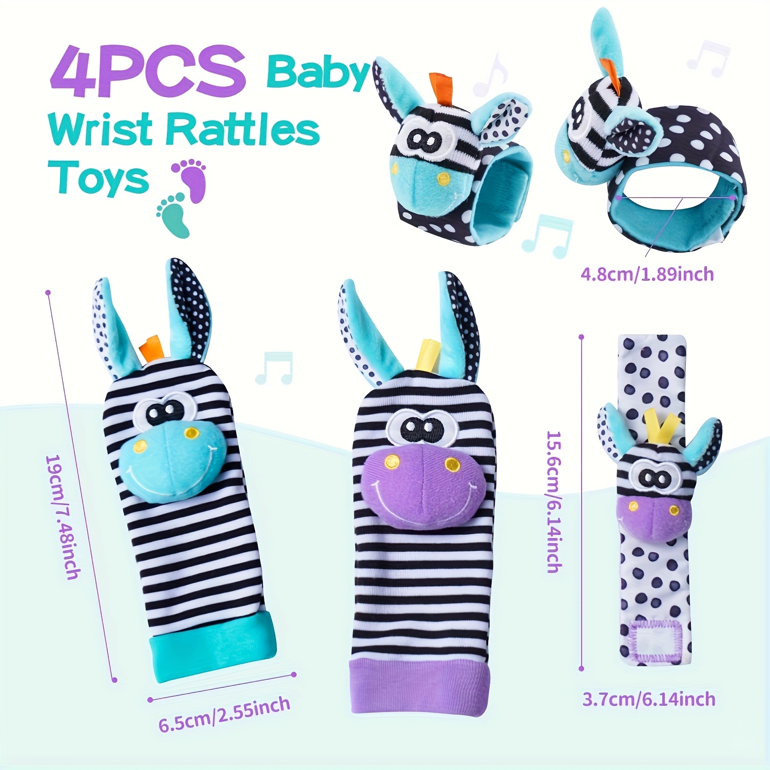 4pcs Baby Wrist Rattles Foot Finder Toys Set, Toddler Rattle Sock, Arm Hand Bracelet, Feet Leg Ankle Socks, Gift for Newborn Infant Babies Boy Girl Bebe