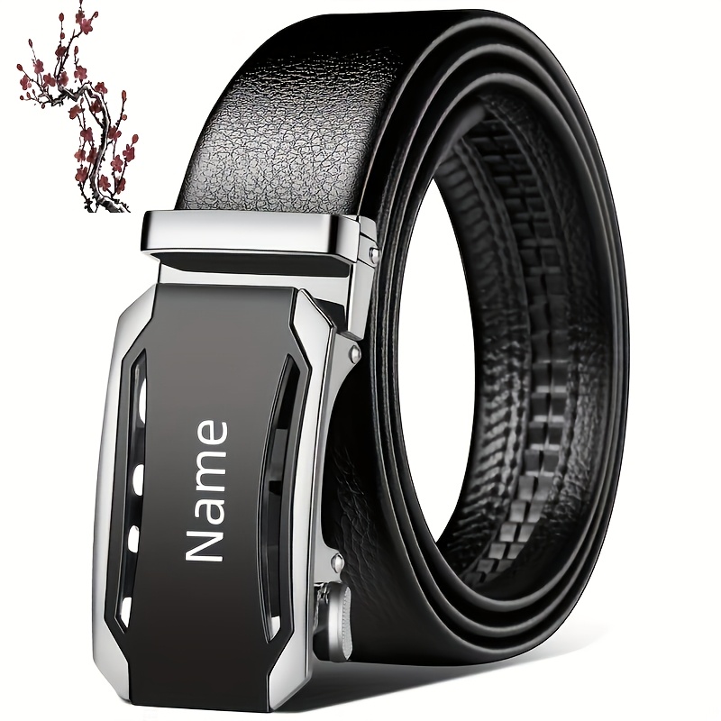 E-shop Individuell Gravierte Herren-Geschäftsgürtel - Strapazierfähiges PU-Leder mit Automatik-Schnalle aus Legierung, Perfektes Geschenk für Vater,