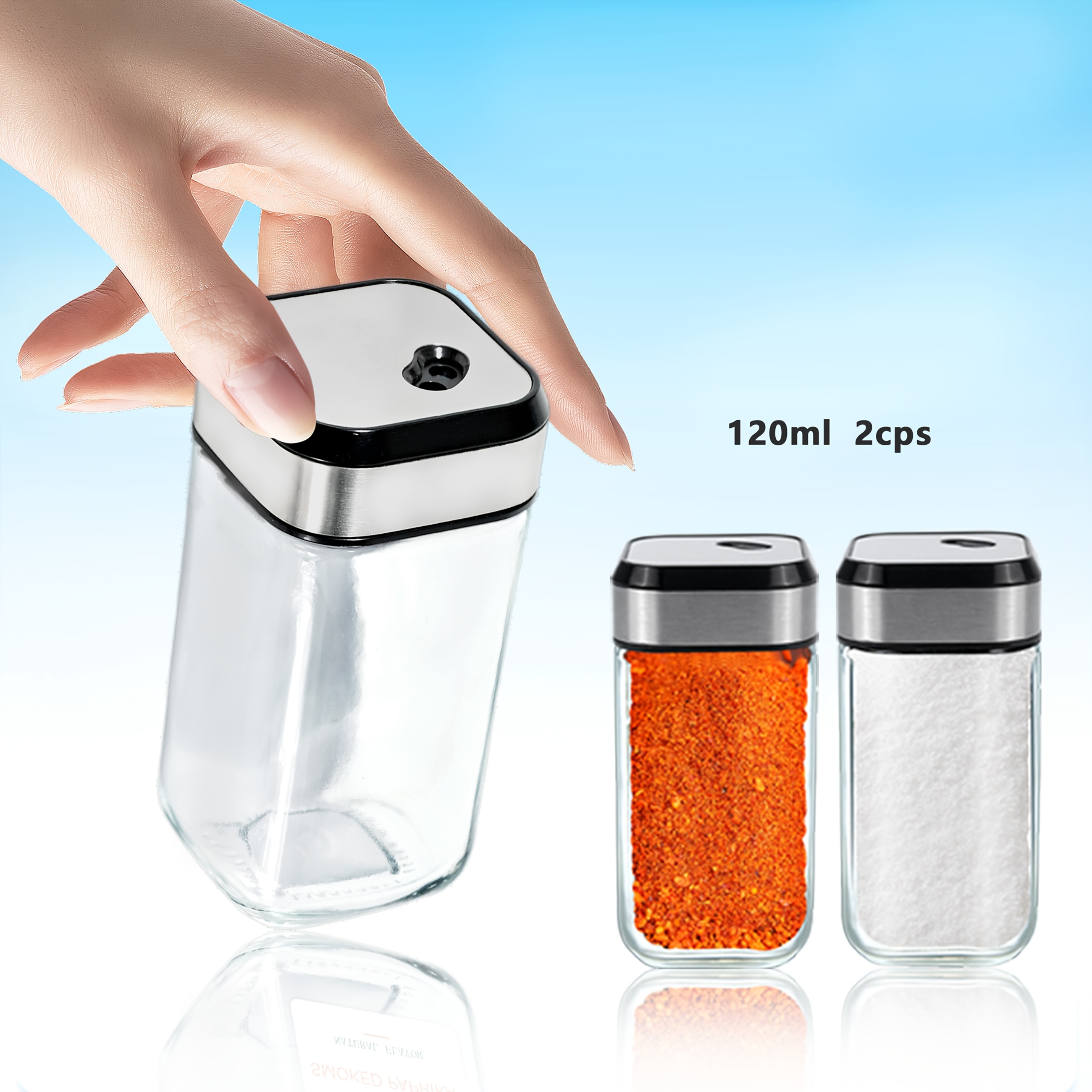 Image of 2pcs Spice Jars, 120ml Thickened Glass Spice Jars, Glass Condiment Jar With 360° Rotating Lid. Kitchen Spice Seasoning Jars Spice Organizer Kitchen Essentials