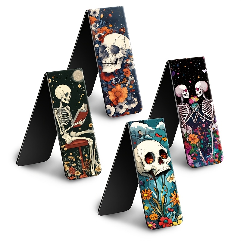 

4pcs Magnetic Floral Bookmarks – With Vibrant Flowers, Skeletal Hands & Patterns – Perfect Gift For , Women, Men, Students & Teachers,